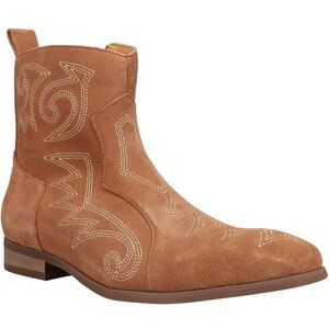 Dingo Men’s Tan Brooks Embroidered Round Toe Zip Up Boots Ankle - 10.5